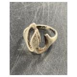 Sterling silver ring in modernist style size 6 3/4