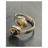 Sterling silver adjustable ring with tiger eye aga