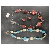 Artisan glass bead necklace and earring set with a