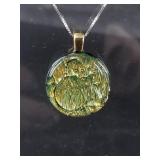 Artisan glass pendant with signature on back, on I