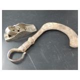 Lot of 2: antique oil lamp hook, and a furniture m