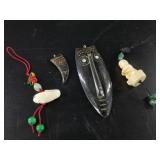 Lot of 4: 2 bone netsuke style zipper pulls and 2