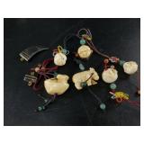 Lot of 8: 6 bone netsuke style zipper pulls and 2