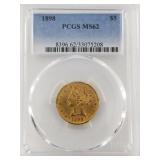 1898 $5 gold coin MS62 PCGS