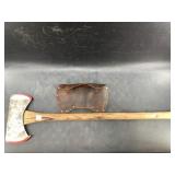 Vintage unmarked double bit axe with new handle an