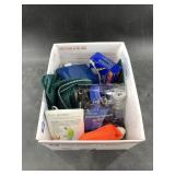 Box lot with silver-plated cake tongs, playing car