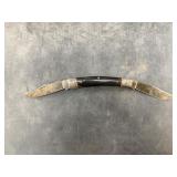 Damascus double bladed folding knife with leather