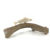 Moose antler salmon on bone base, about 3 3/4" tal