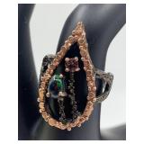 Sterling silver, black opal and pink garnet ring s