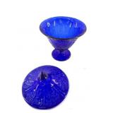 8" Lidded cobalt glass candy dish