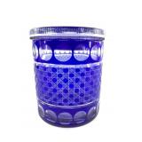 Lidded cobalt cut to clear cut glass style candy d
