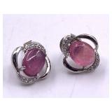 Sterling silver earrings with ruby cabochons and C