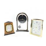 3 Quartz desktop clocks by Elgin, Heirloom and Sei