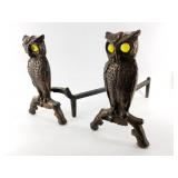 Lovely pair of antique art nouveau owl andirons, a