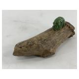 Jade bear and fish on ancient Alaskan bone base 2"