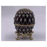 Enameled Bedazzled trinket egg with stand, reminis