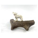 Moose antler wolf on bone base, about 3 3/4" tall