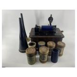 Antique Edison Amberol record player with assorted