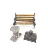 Lot of 3:  a cast iron wood salesman sample bench