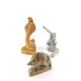 Lot of 3 carvings: 2 are wood, (Cobra and Warthog)
