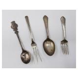 Assortment of sterling silverware and 2 silver-pla