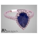 18K yellow gold custom made ladies diamond and blu 18K yellow gold custom made ladies diamond and blu