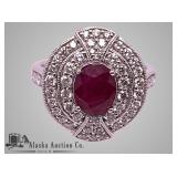 Platinum, natural Burmese ruby corondum and diamon Platinum, natural Burmese ruby corondum and diamon