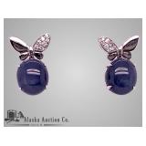 14K white gold ladies custom made diamond and blue 14K white gold ladies custom made diamond and blue