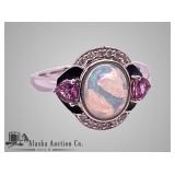 Platinum ladies diamond opal and pink sapphire rin Platinum ladies diamond opal and pink sapphire rin