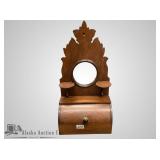 Eastlake style table top mirror with small cubby,