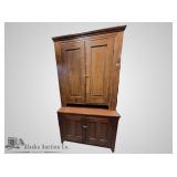 Antique walnut cabinet, top and bottom have brass