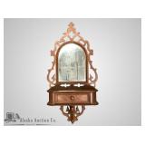 Antique Eastlake wall mirror with drawer, shows si