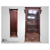 Antique walnut display case with glass shelves and