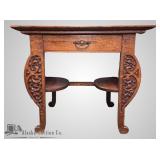 Stunning antique oak table/desk with intricately c