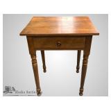 Antique oak end table with single drawer, 29.5" ta