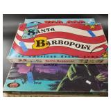3 Board games, all vintage: Santa Barbopoly, etc.