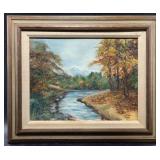 Lieber oil on board of a small river, matted and f