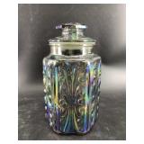 Contemporary carnival glass candy jar, 9.5" tall