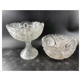 Crystal fruit dish and a lidded press glass fruit