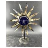 Tea light holder with glass sun face 15" tall