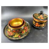 4 Pieces of Russian traditional lacquered wood bow