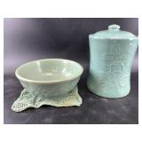 2 Contemporary pieces of stoneware: lidded crock,