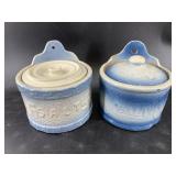 2 Antique American salt glaze stoneware salt dips