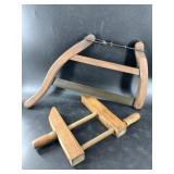 Lot of 2: wood clamp and a small bucksaw both in v