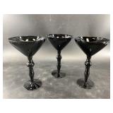 3 Vintage French black glass Martini cups
