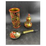 3 Pieces of Russian lacquered painted goods