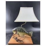 Side table lamp with a wood carved bass 19.5" over