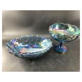 2 Pieces of antique carnival glass: large tureen a