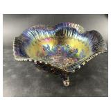 Fenton carnival 3 rose fruit dish 5.5" tall x 11"