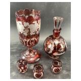 5 Pieces of antique Bohemian glass: 4 are Eggerman